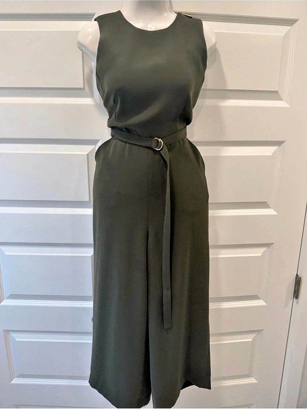 Michael Kors Olive Green Gold Hardware Belted Jumpsuit Size 4